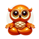 Orange owl meditating peacefully, symbolising employee wellbeing and balance