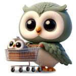 Owl pushing a trolley with a baby inside