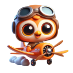 Orange owl flying in an airplane, symbolising employee travel and accommodation perks