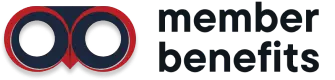 Member Benefits logo with interlinked owl eyes symbol