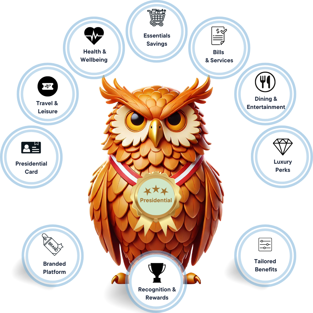 Presidential owl symbolising top-tier benefits and elite membership