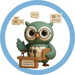 A flat-style illustration of an ink black owl representing a provider, standing proudly behind a shop front. This image highlights the opportunity for businesses to join the Member Benefits network and showcase their offerings to engaged members across Australia.