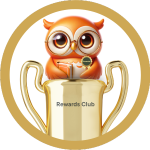 Orange owl sitting in a trophy, symbolising recognition and rewards